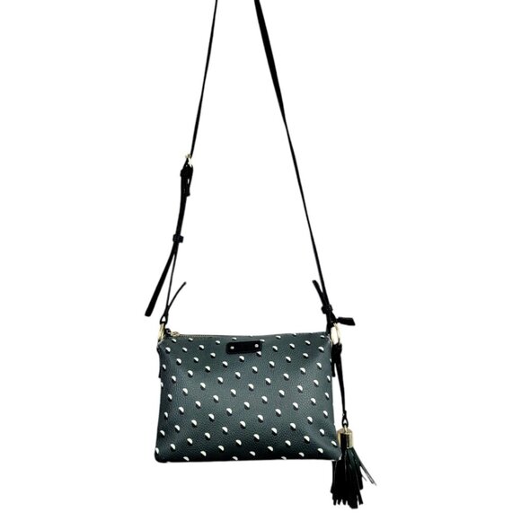 Olive Green Crossbody Bag Black-Cream Color Block -Triple Pockets-Stylish Tassle - Picture 5 of 12
